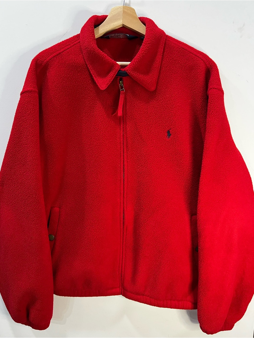Vintage 90s Ralph Lauren Red Oversized Fleece Zip Jacket with Polo Pony